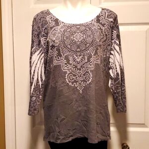 Kiara Women's Gray Printed Long Sleeve Top - Size XXL